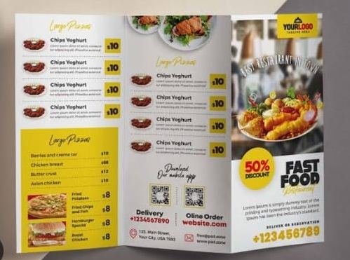 Tri-fold Leaflet / Menu made by Chanda Printers